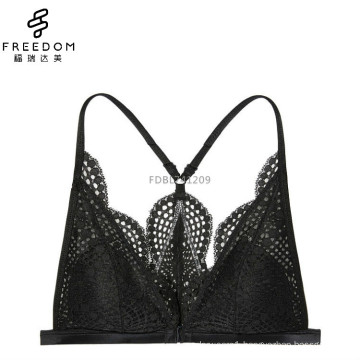 New design crochet lace sexy beautiful ladies front open triangle crop top bra bralette